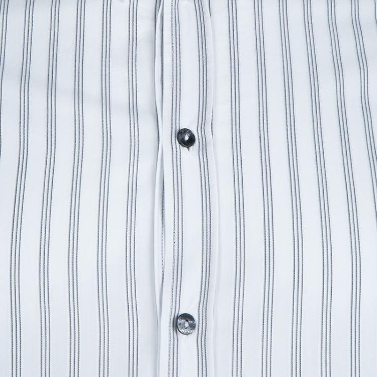 Pre Owned Dolce and Gabbana White Striped Cotton Three Quarter Sleeve Buttondown Shirt M
