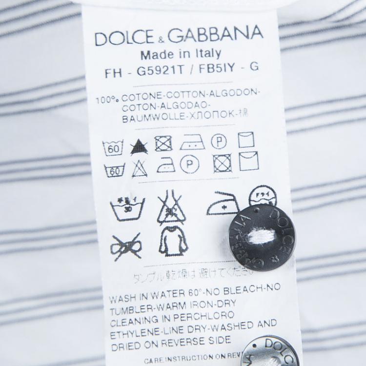 Pre Owned Dolce and Gabbana White Striped Cotton Three Quarter Sleeve Buttondown Shirt M