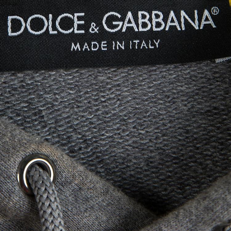 Pre Owned Dolce and Gabbana Grey Knit  Rocky Print Hoodie M