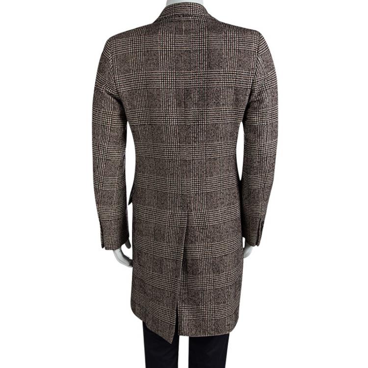 Pre Owned Dolce and Gabbana Multicolor Textured Wool Double Breasted Trench Coat  M