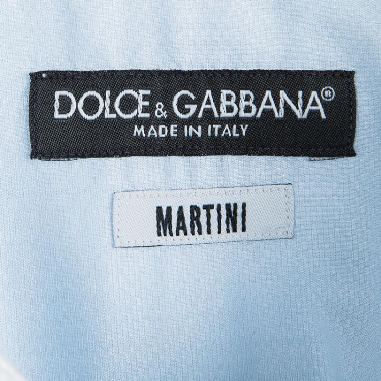 Pre Owned Dolce and Gabbana Martini Blue Textured Cotton Contrast Collar Long Sleeve Shirt 4XL