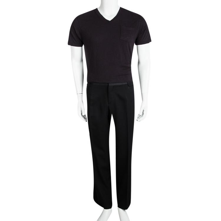 Pre Owned Dolce and Gabbana Black Wool Side Stripe Detail Trousers XXL