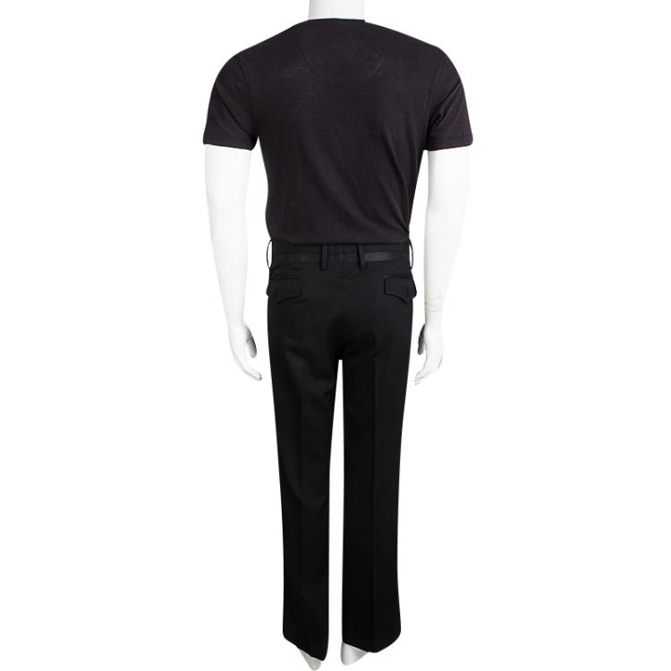 Pre Owned Dolce and Gabbana Black Wool Side Stripe Detail Trousers XXL