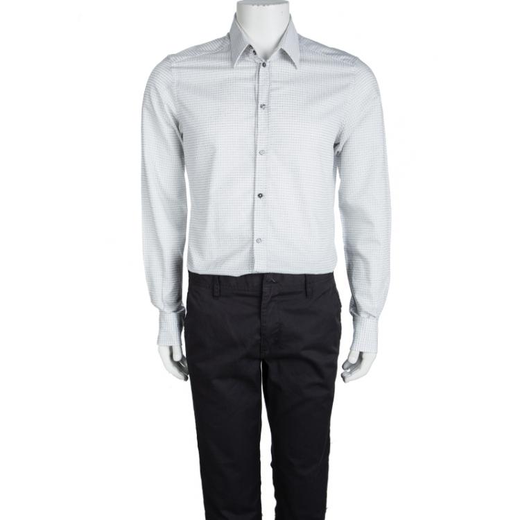 Pre Owned Dolce and Gabbana Gold White Textured Cotton Long Sleeve Shirt L