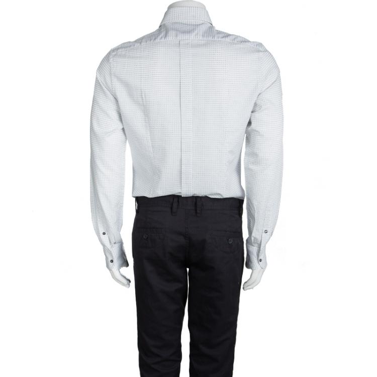 Pre Owned Dolce and Gabbana Gold White Textured Cotton Long Sleeve Shirt L