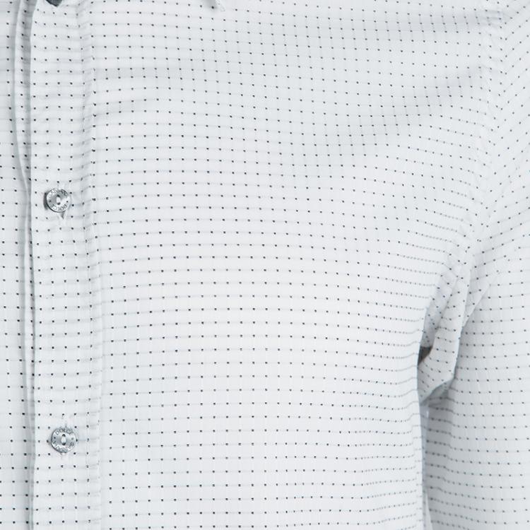 Pre Owned Dolce and Gabbana Gold White Textured Cotton Long Sleeve Shirt L