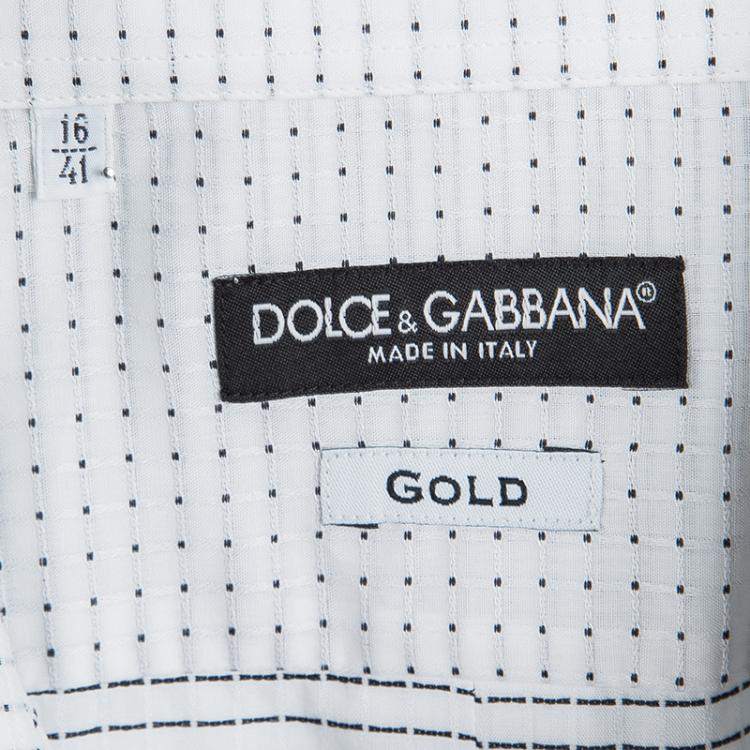 Pre Owned Dolce and Gabbana Gold White Textured Cotton Long Sleeve Shirt L