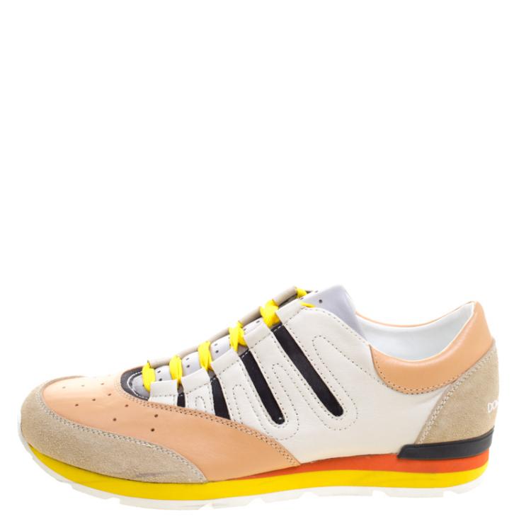 Pre Owned Dolce and Gabbana Tri Color Leather and Suede Parkour Sneakers Size 43