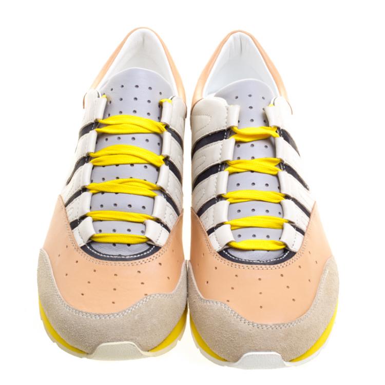 Pre Owned Dolce and Gabbana Tri Color Leather and Suede Parkour Sneakers Size 43