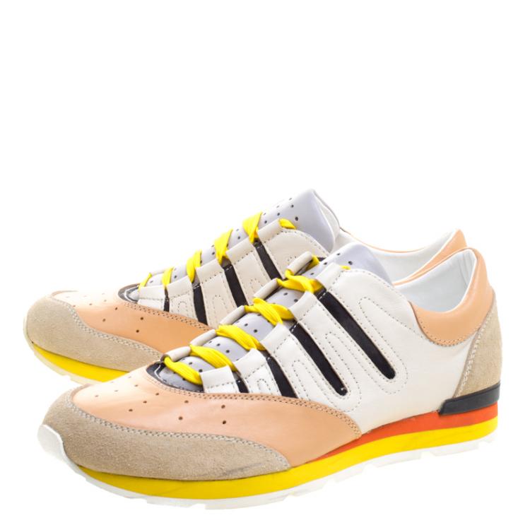 Pre Owned Dolce and Gabbana Tri Color Leather and Suede Parkour Sneakers Size 43