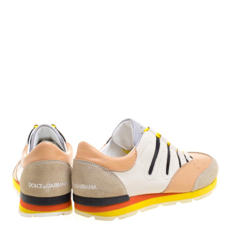 Pre Owned Dolce and Gabbana Tri Color Leather and Suede Parkour Sneakers Size 43
