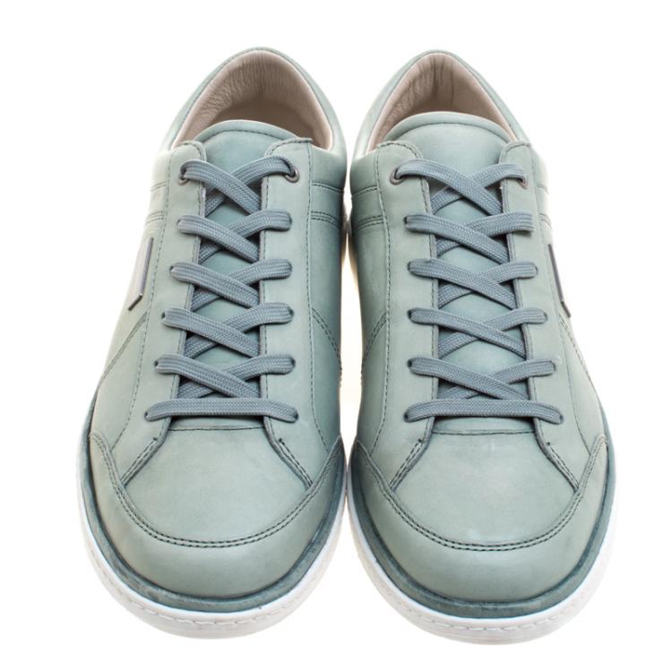 مملوكة مسبقًا Dolce and Gabbana Fern Green Leather Logo Plaque Low Top Sneakers Size 44