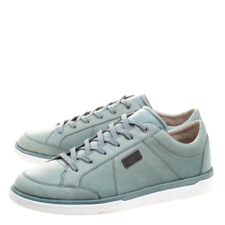 مملوكة مسبقًا Dolce and Gabbana Fern Green Leather Logo Plaque Low Top Sneakers Size 44