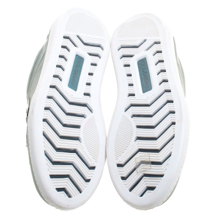 مملوكة مسبقًا Dolce and Gabbana Fern Green Leather Logo Plaque Low Top Sneakers Size 44