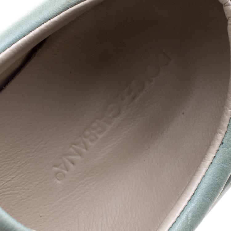 مملوكة مسبقًا Dolce and Gabbana Fern Green Leather Logo Plaque Low Top Sneakers Size 44