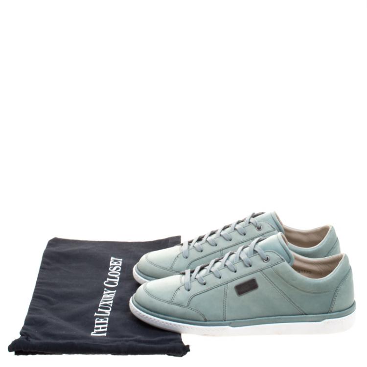 مملوكة مسبقًا Dolce and Gabbana Fern Green Leather Logo Plaque Low Top Sneakers Size 44