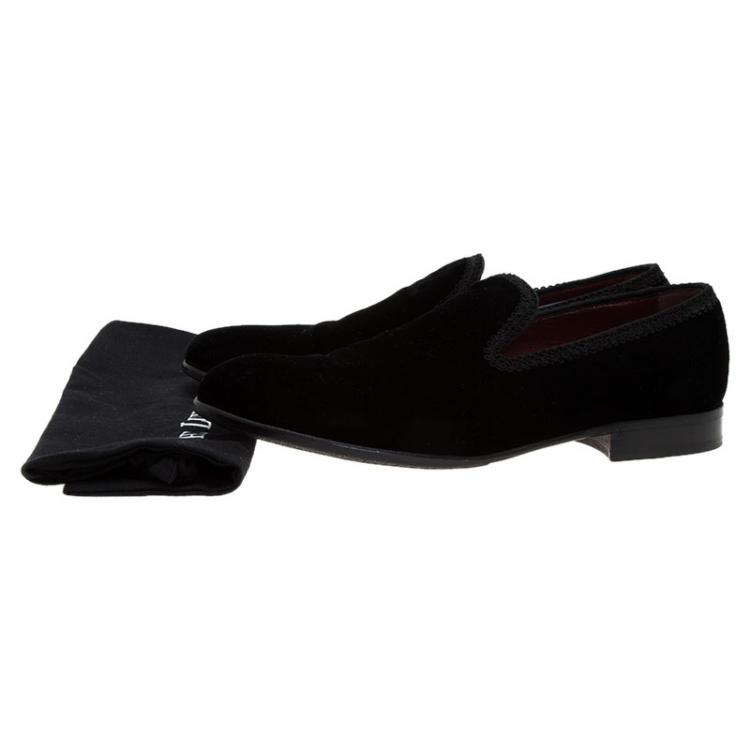 Pre Owned Dolce and Gabbana Black Velvet Embroidered Smoking Slippers Size 41
