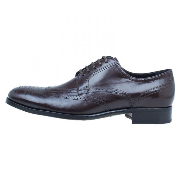 Pre Owned Dolce and Gabbana Brown Brogue Leather Oxfords Size 42