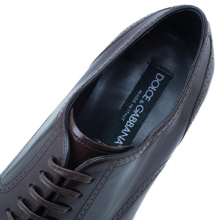 Pre Owned Dolce and Gabbana Brown Brogue Leather Oxfords Size 42