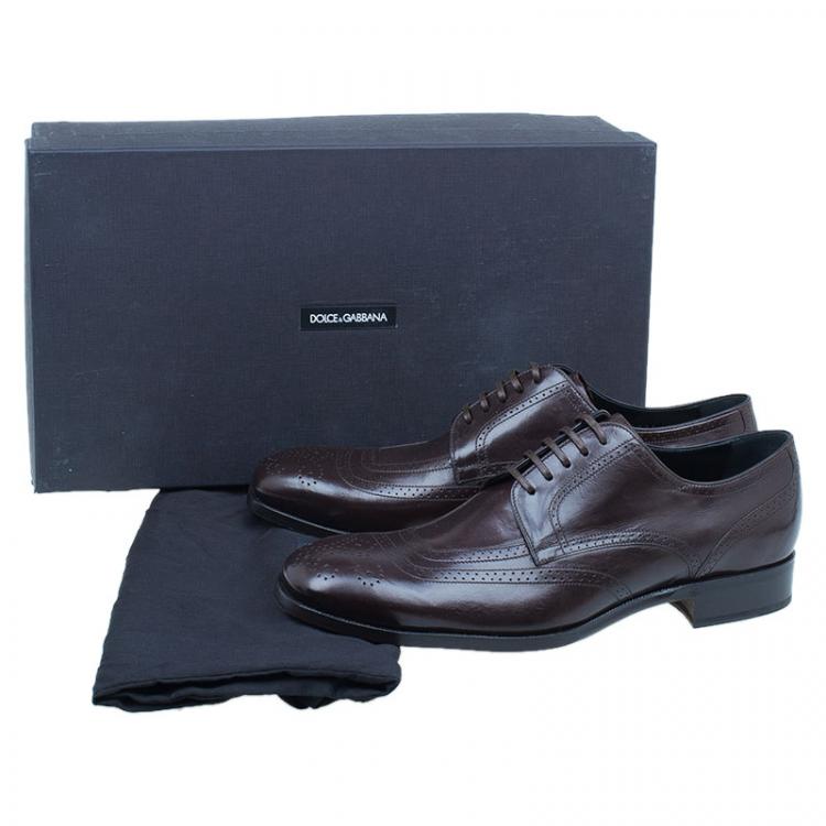 Pre Owned Dolce and Gabbana Brown Brogue Leather Oxfords Size 42