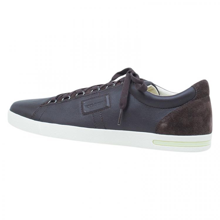 Pre Owned Dolce and Gabbana Brown Leather and Suede Sneakers Size 42.5 