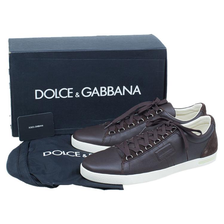 Pre Owned Dolce and Gabbana Brown Leather and Suede Sneakers Size 42.5 