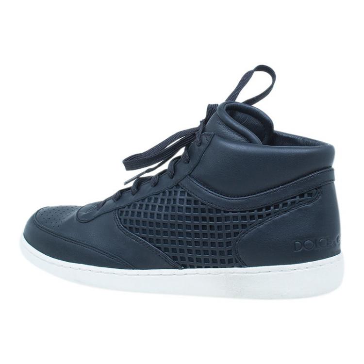 Pre Owned Dolce and Gabbana Black Leather High Top Sneakers Size 41