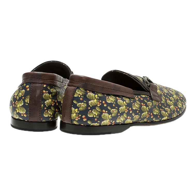 Pre Owned Dolce and Gabbana Green Cactus Canvas and Leather Amalfi Slip-Ons Size 43