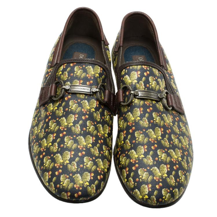 Pre Owned Dolce and Gabbana Green Cactus Canvas and Leather Amalfi Slip-Ons Size 43