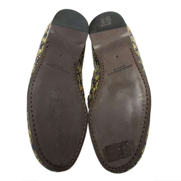 Pre Owned Dolce and Gabbana Green Cactus Canvas and Leather Amalfi Slip-Ons Size 43
