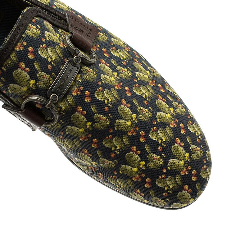 Pre Owned Dolce and Gabbana Green Cactus Canvas and Leather Amalfi Slip-Ons Size 43