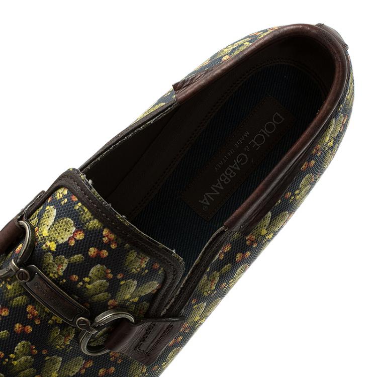 Pre Owned Dolce and Gabbana Green Cactus Canvas and Leather Amalfi Slip-Ons Size 43