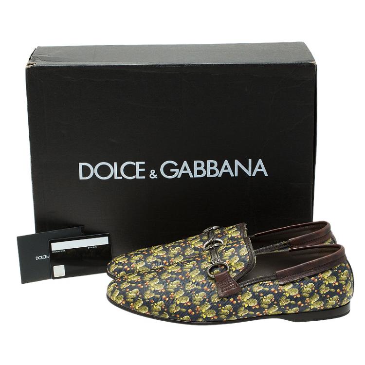 Pre Owned Dolce and Gabbana Green Cactus Canvas and Leather Amalfi Slip-Ons Size 43