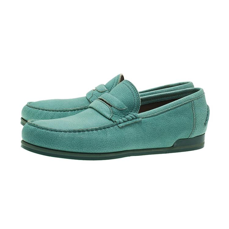 Pre Owned Dolce and Gabbana Green Leather Genova Loafers Size 43 