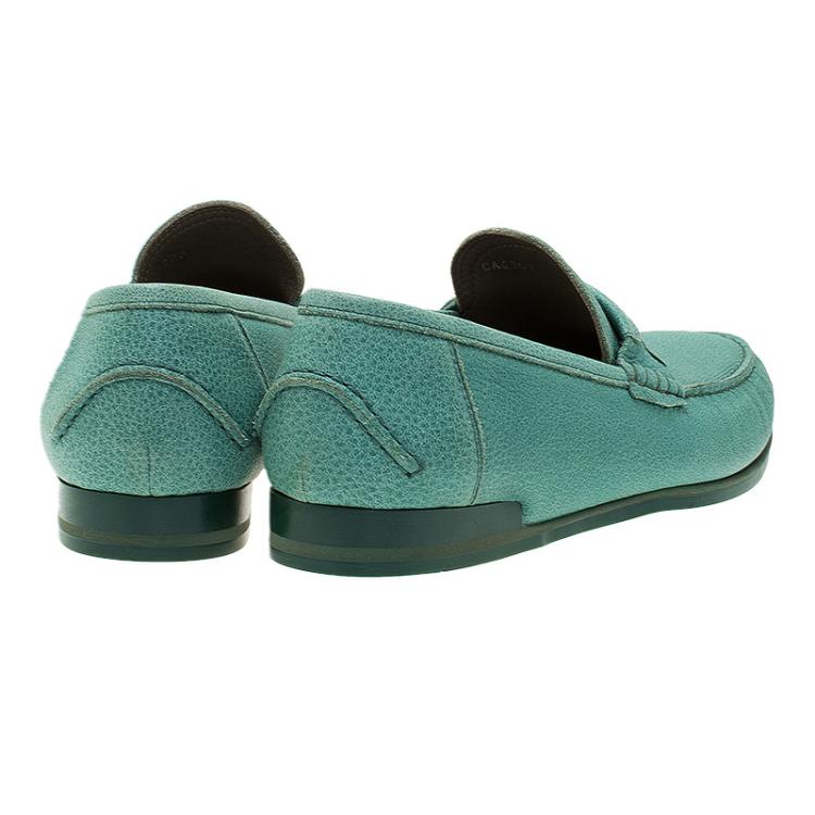 Pre Owned Dolce and Gabbana Green Leather Genova Loafers Size 43 