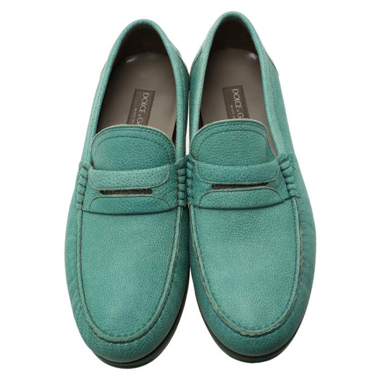Pre Owned Dolce and Gabbana Green Leather Genova Loafers Size 43 