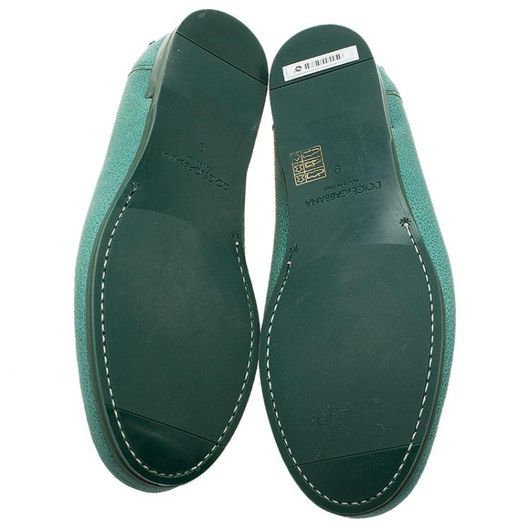 Pre Owned Dolce and Gabbana Green Leather Genova Loafers Size 43 