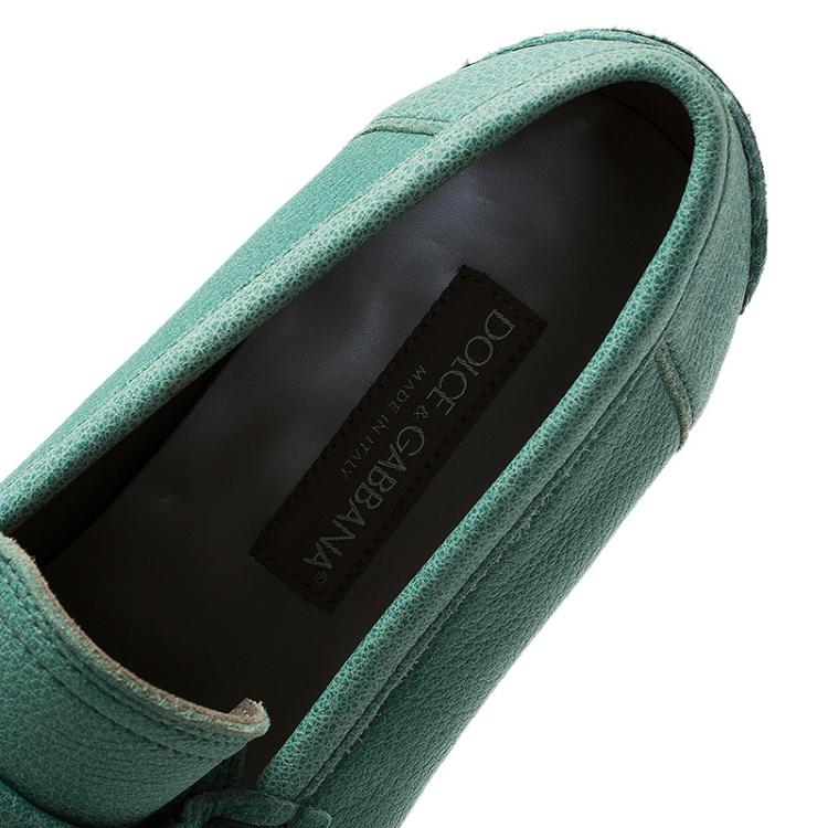 Pre Owned Dolce and Gabbana Green Leather Genova Loafers Size 43 