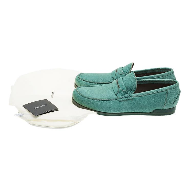 Pre Owned Dolce and Gabbana Green Leather Genova Loafers Size 43 