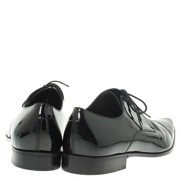 Pre Owned Dolce and Gabbana Black Patent Pointed Lace Up Derby Size 44