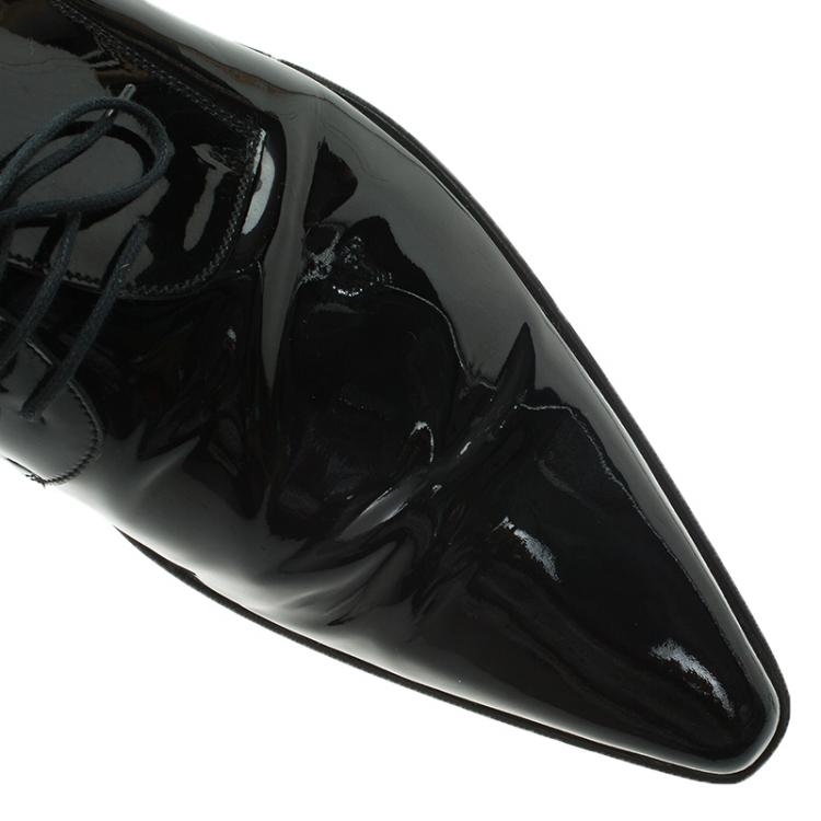 Pre Owned Dolce and Gabbana Black Patent Pointed Lace Up Derby Size 44
