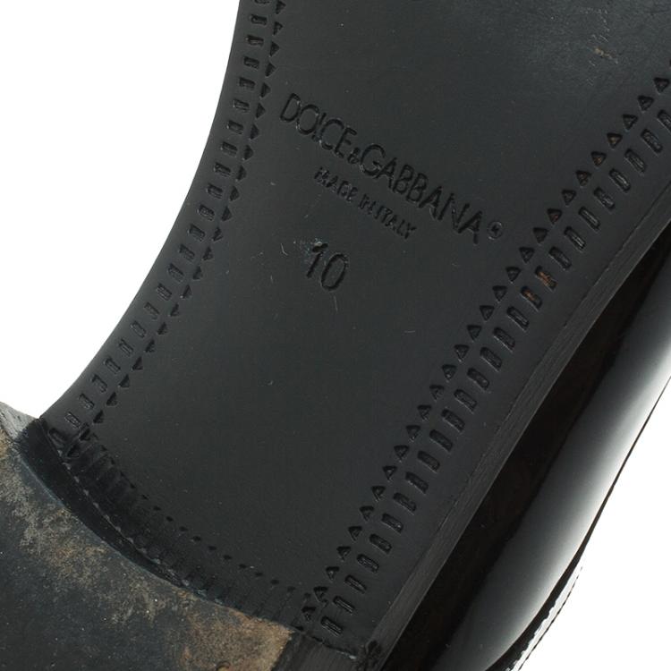 Pre Owned Dolce and Gabbana Black Patent Pointed Lace Up Derby Size 44