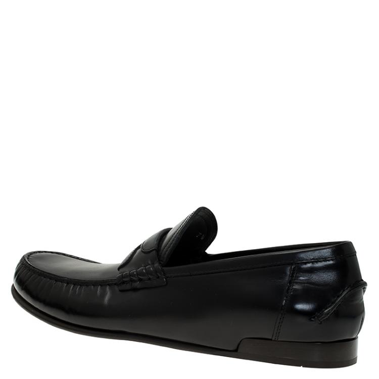 Pre Owned Dolce and Gabbana Black Leather Penny Loafers Size 40.5