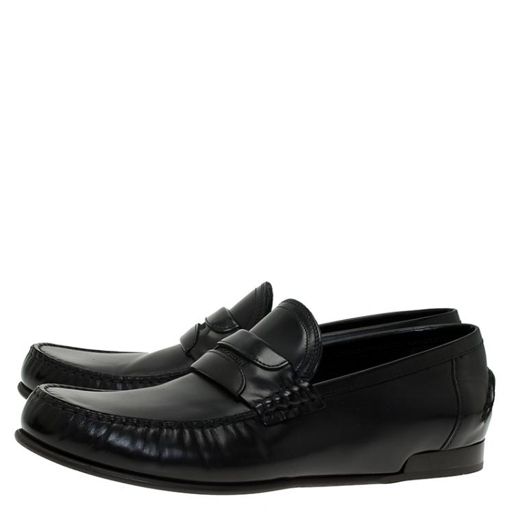 Pre Owned Dolce and Gabbana Black Leather Penny Loafers Size 40.5