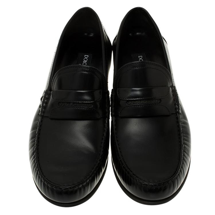 Pre Owned Dolce and Gabbana Black Leather Penny Loafers Size 40.5
