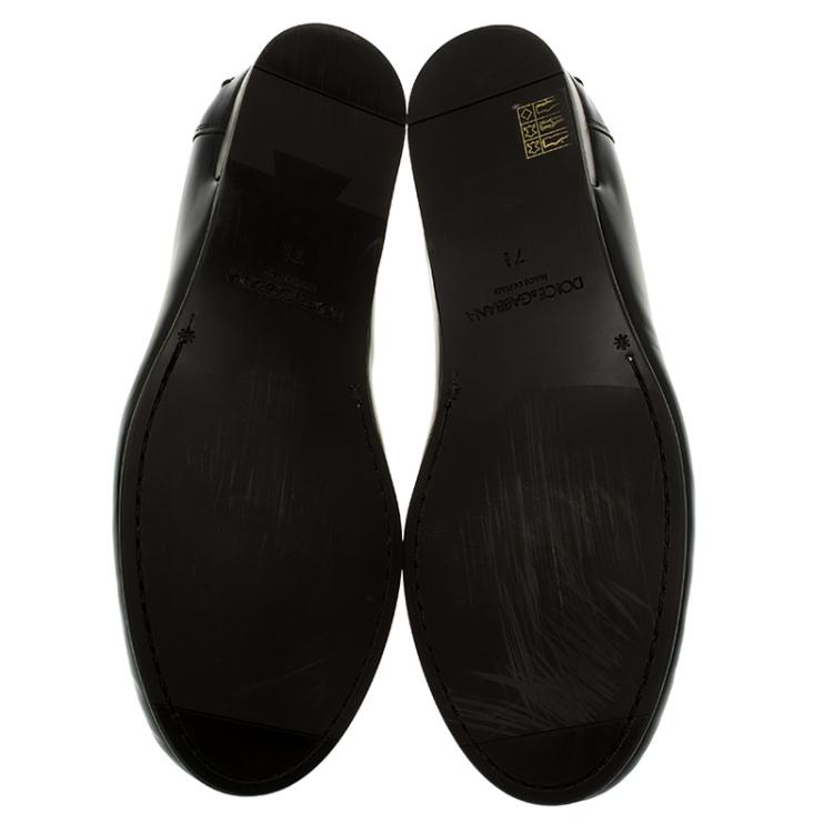Pre Owned Dolce and Gabbana Black Leather Penny Loafers Size 40.5