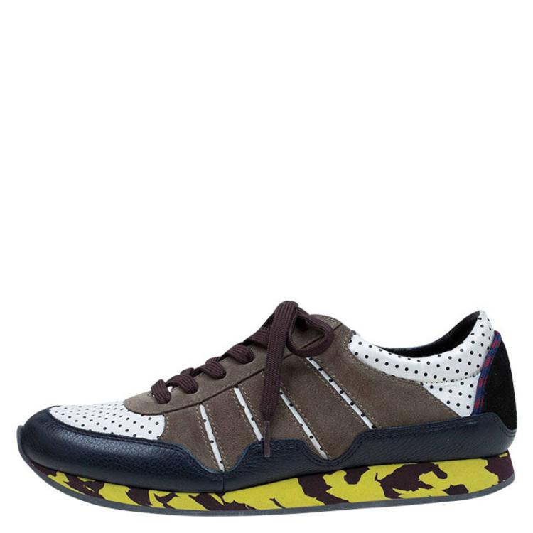Pre Owned Dolce and Gabbana Tri Color Leather and Suede Sneakers Size 43.5