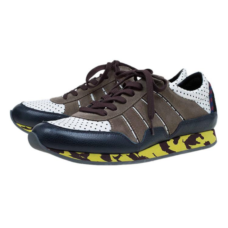 Pre Owned Dolce and Gabbana Tri Color Leather and Suede Sneakers Size 43.5