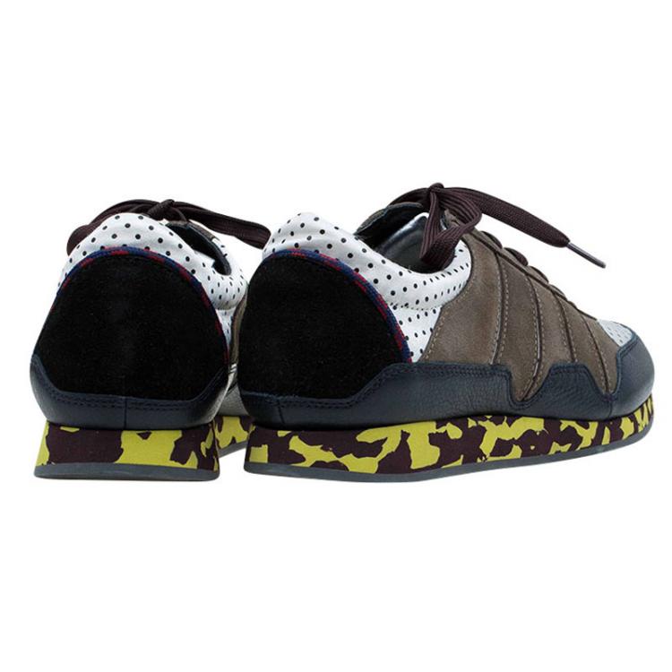 Pre Owned Dolce and Gabbana Tri Color Leather and Suede Sneakers Size 43.5