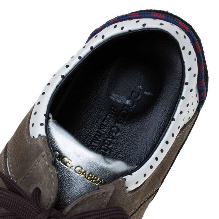 Pre Owned Dolce and Gabbana Tri Color Leather and Suede Sneakers Size 43.5